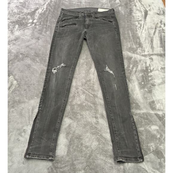 Rag & Bone Jeans Womens Sz.27 Black Skinny Distressed Moto Denim Zippered Leg - Picture 1 of 13